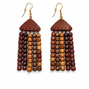Wooden Beaded Dangle Earrings